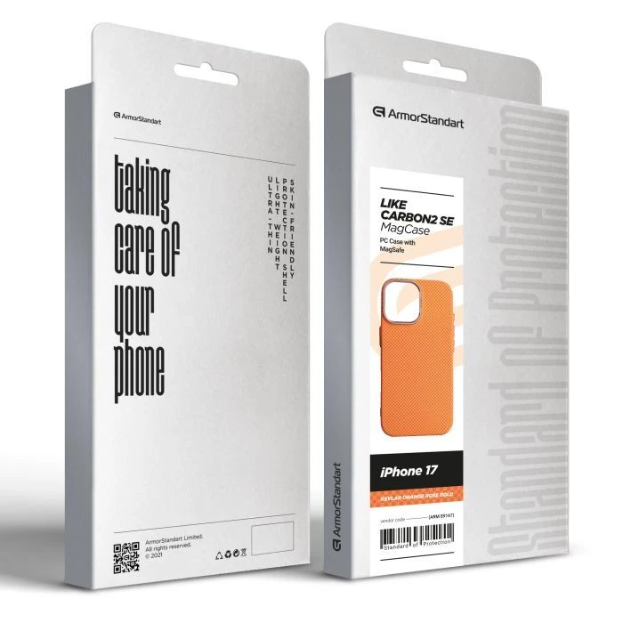 Чехол для мобильного телефона Armorstandart LikeCarbon2 SE MagCase Apple iPhone 17 Kevlar Orange Rose Gold (ARM89167) (UA)
