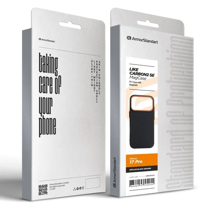 Чехол для мобильного телефона Armorstandart LikeCarbon2 SE MagCase Apple iPhone 17 Pro Kevlar Black Orange (ARM89164) (UA)