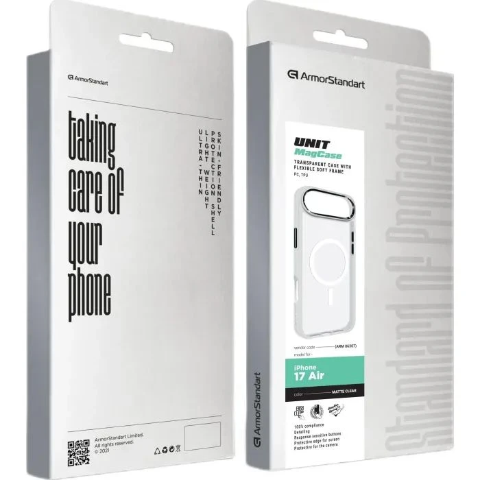 Чехол для мобильного телефона Armorstandart Unit MagCase Apple iPhone 17 Air Matte Clear Silver (ARM88999) (UA)