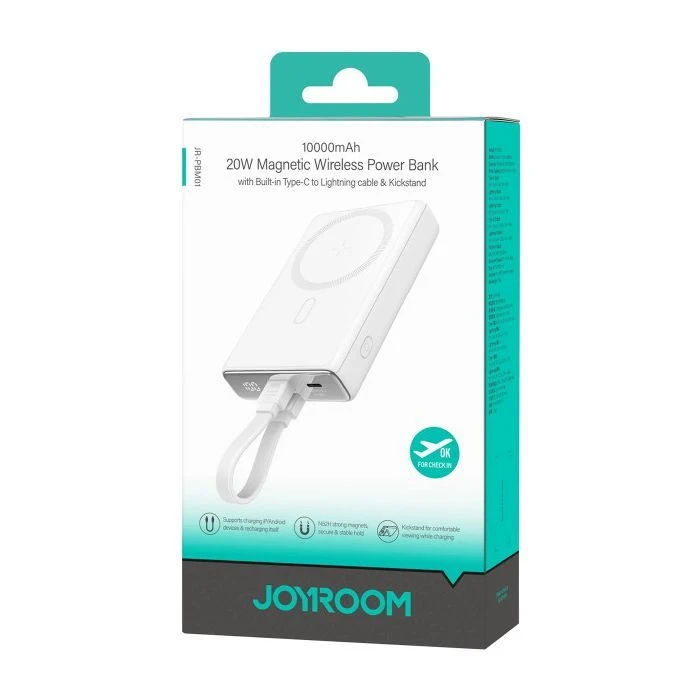 JOYROOM Magnetic Wireless 10000mAh 20W QC, USB-C In/Out White (JR-PBM01 / 6941237112545) (UA)