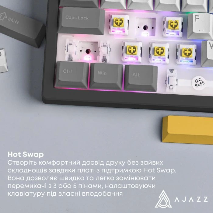 а Ajazz AK650 Moon Yellow Switch USB UA Black/Grey/Yellow (AK650-MY-GWY) (UA) Тип: с подсветкой,игровая;