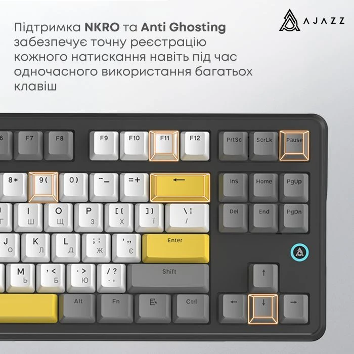 а Ajazz AK870 V2 Flying Fish Switch USB UA Black/Grey/Yellow (AK870-V2-FF-BGY) (UA)