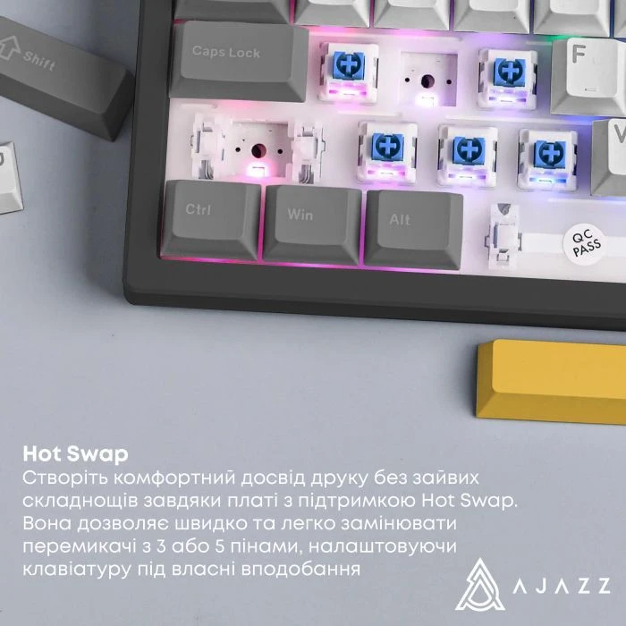 а Ajazz AK870 V2 Flying Fish Switch USB UA Black/Grey/Yellow (AK870-V2-FF-BGY) (UA)