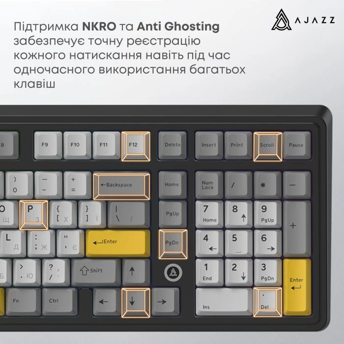 а Ajazz AK980 MAX Magnetic Switch USB UA Black/Grey/Yellow (AK980-MAX-M-BGY) (UA) Тип: с подсветкой,игровая;