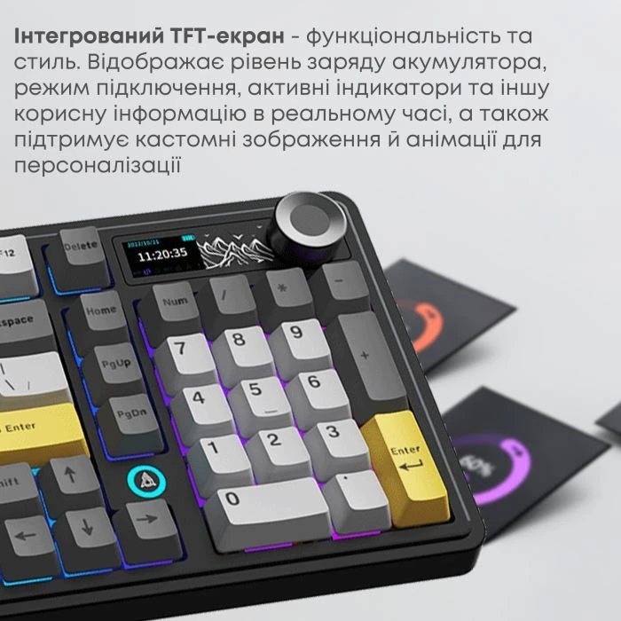 а Ajazz AK980 V2 Gift Switch V2 Wireless/Bluetooth/USB UA Black/Grey/Yellow (AK980-V2-G-BGY) (UA)