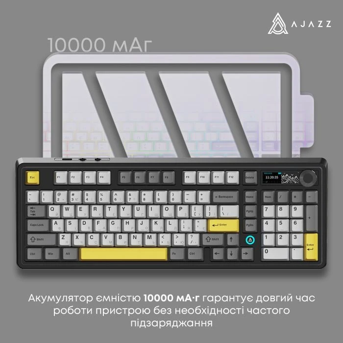 а Ajazz AK980 V2 Gift Switch V2 Wireless/Bluetooth/USB UA Black/Grey/Yellow (AK980-V2-G-BGY) (UA) Тип: мультимедійна, з