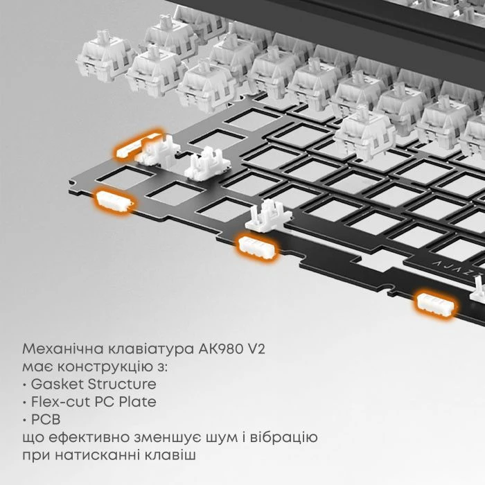 а Ajazz AK980 V2 Gift Switch V2 Wireless/Bluetooth/USB UA Black/Grey/Yellow (AK980-V2-G-BGY) (UA)