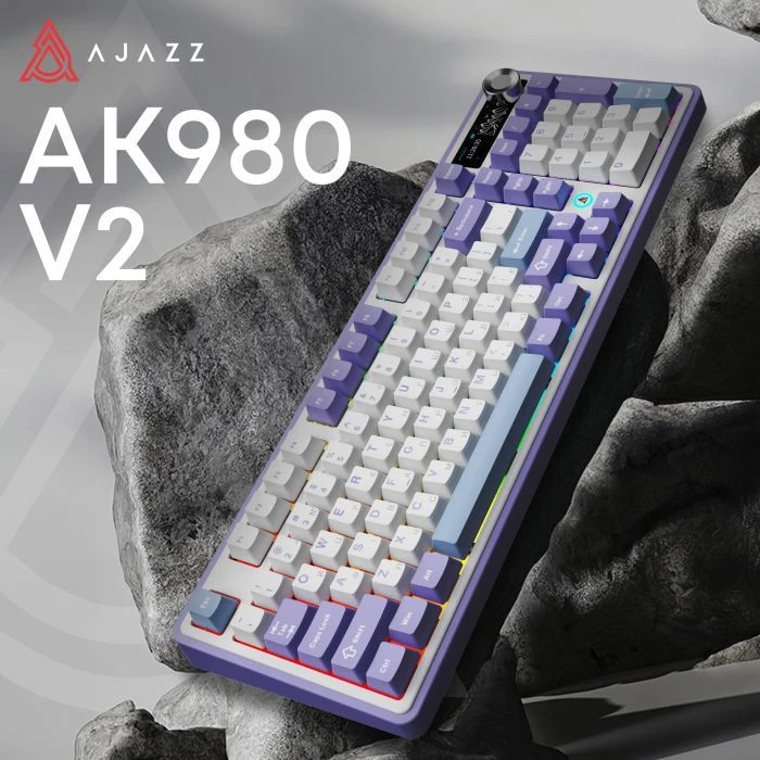 а Ajazz AK980 V2 Gift Switch V2 Wireless/Bluetooth/USB UA White/Blue (AK980-V2-G-PWB) (UA)