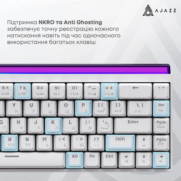 а Ajazz NK68 Red Switch USB UA White (NK68-R-W) (UA)