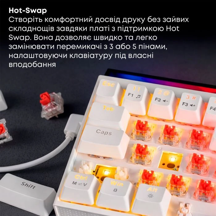 а Ajazz NK68 Red Switch USB UA White (NK68-R-W) (UA)