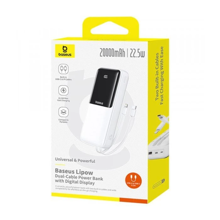 Baseus Lipow 20000mAh 22,5W PD, QC/3.0, White (P10079102213-00) (UA)