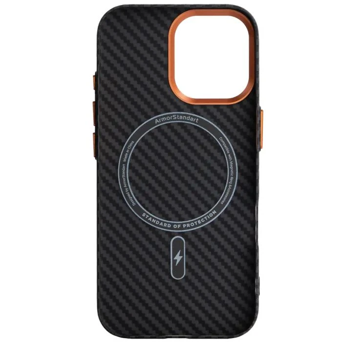 Чехол для мобильного телефона Armorstandart LikeCarbon2 SE MagCase Apple iPhone 17 Black Orange (ARM89160) (UA)