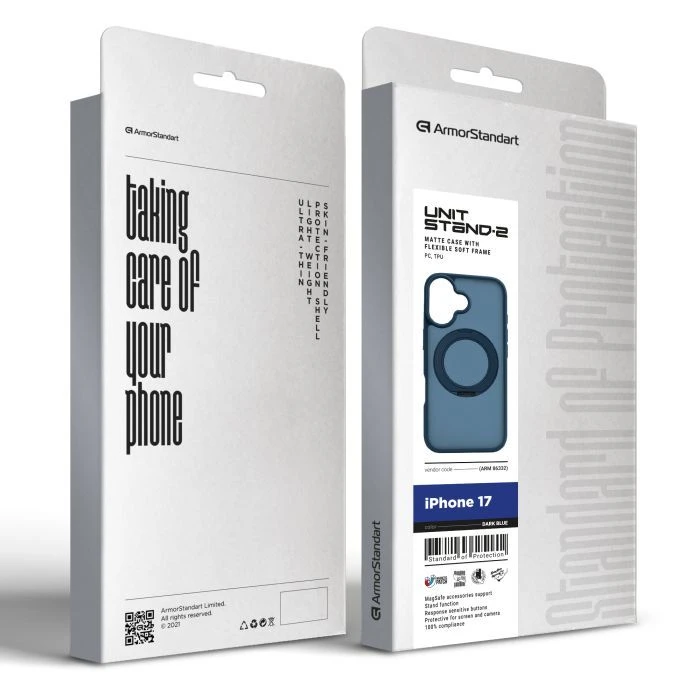 Чохол для мобільного телефону Armorstandart Unit Stand2 Apple iPhone 17 Dark Blue (ARM86332) (UA) Сумісність з брендом: Apple;
