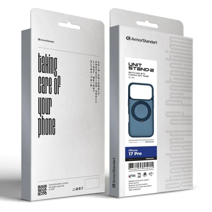 Чохол для мобільного телефону Armorstandart Unit Stand2 Apple iPhone 17 Pro Dark Blue (ARM86336) (UA) Сумісність з брендом: Apple;