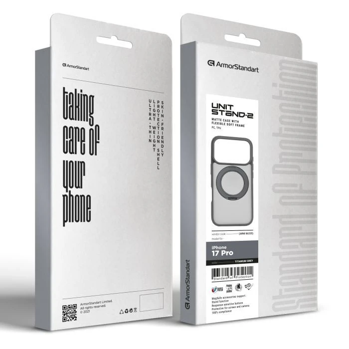 Чохол для мобільного телефону Armorstandart Unit Stand2 Apple iPhone 17 Pro Titanium Grey (ARM86335) (UA) Сумісність з брендом: Apple;