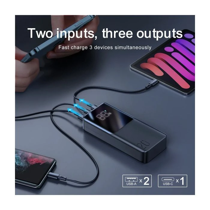 JOYROOM 20000mAh 22,5W PD, QC/3.0, 2*USB-A, Micro-USB, USB-C In/Out Black (JR-QP192) (UA)