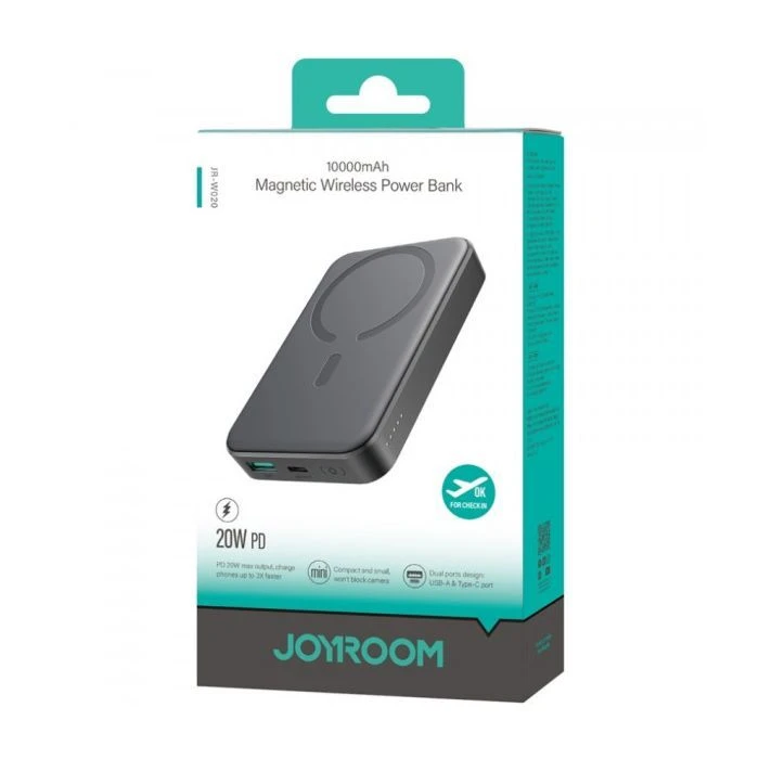 JOYROOM Magnetic Wireless 10000mAh 20W PD, QC, USB-C In/Out Black (JR-W020 / 6941237118455) (UA)