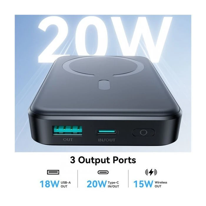 JOYROOM Magnetic Wireless 10000mAh 20W PD, QC, USB-C In/Out Black (JR-W020 / 6941237118455) (UA)