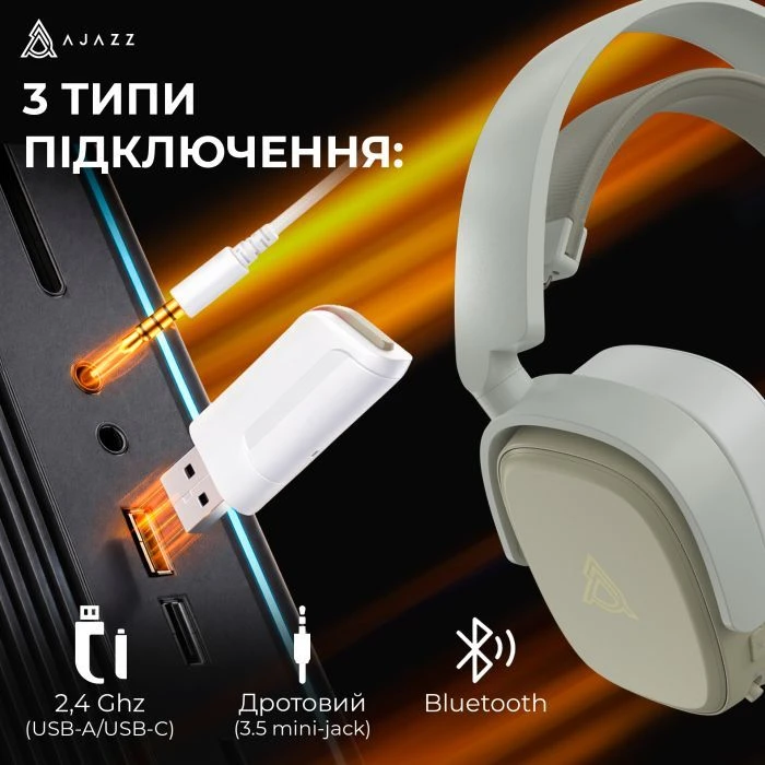 Навушники Ajazz AHM09 MAX 3-Mode Gray/White (AHM09-MAX-GW) (UA)