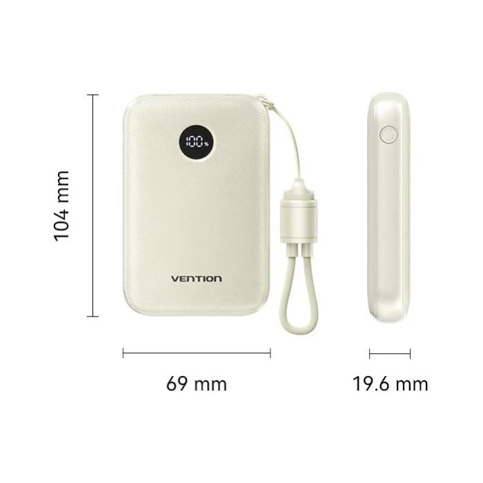 VENTION 10000mAh 22,5W Fast Charging, USB-A, 2xUSB-C Beige (FKAN0-C) (UA)