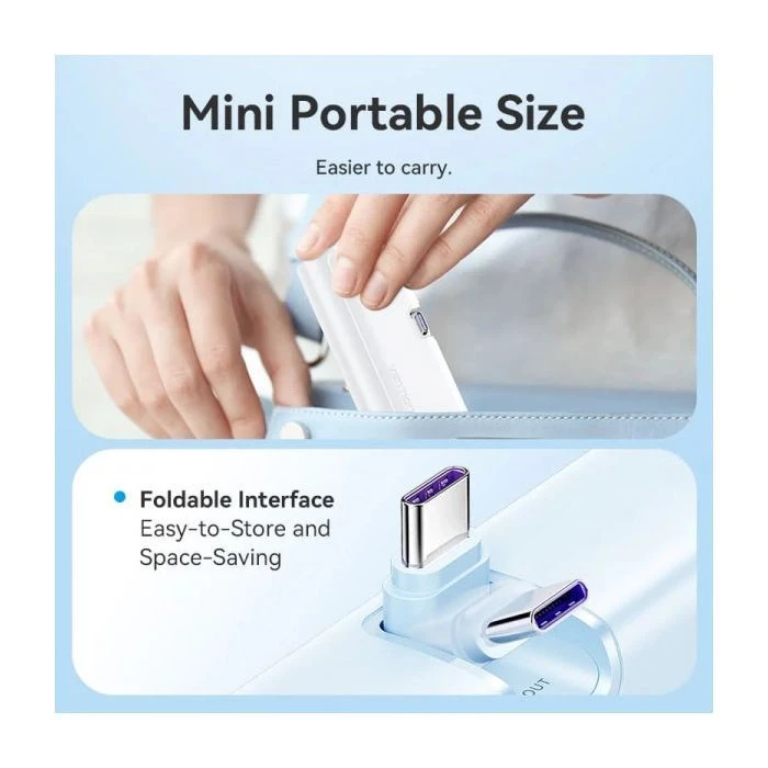 VENTION 4800mAh 22,5W PD, USB-C In/Out, LED display, with built-in USB-C cable White (FHQW0) (UA)