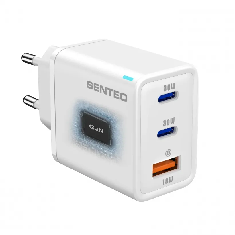 Сетевое зарядное устройство SENTEO Z-17 USB + 2USB-C 3A GaN PD 30W White Входное подключение: сеть