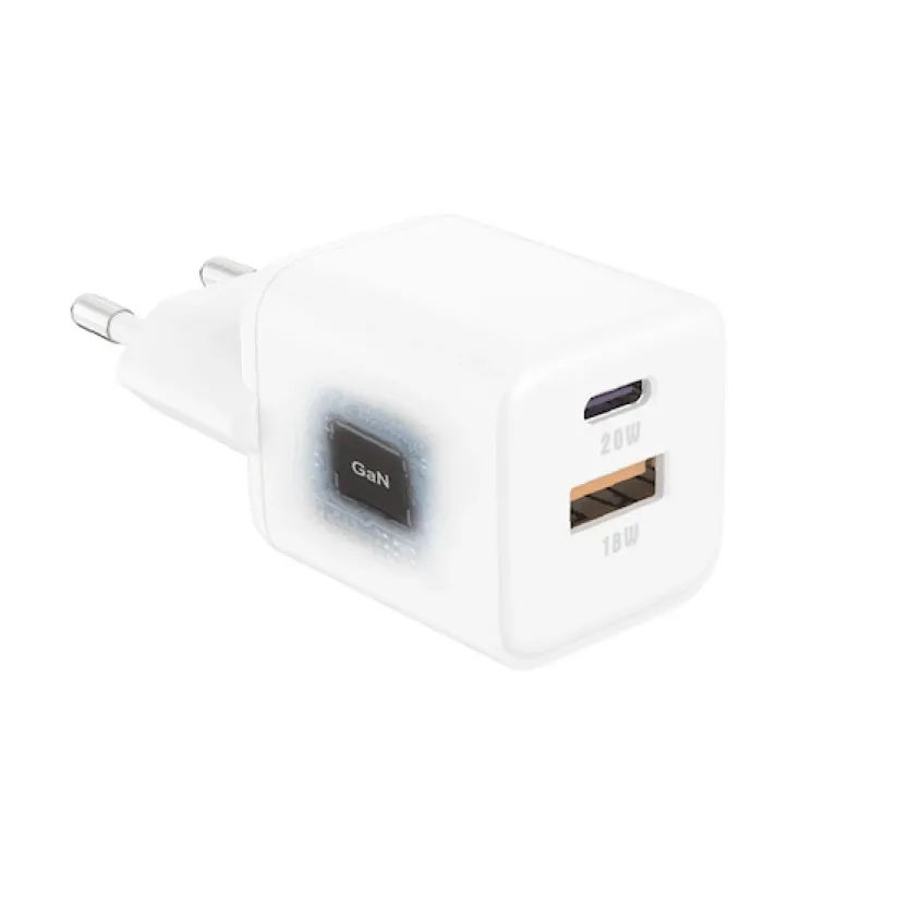 Сетевое зарядное устройство SENTEO Z-22 USB + USB-C 3A GaN PD 20W White