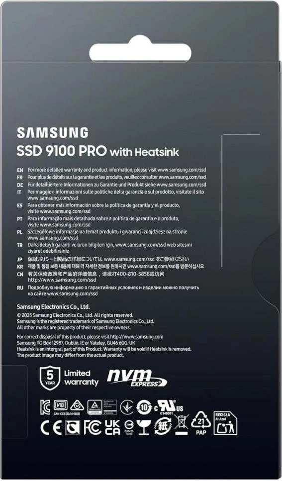 Samsung 9100 PRO 1 TB with Heatsink (MZ-VAP1T0CW) Бренд: Samsung; Линейка: 9100 PRO with