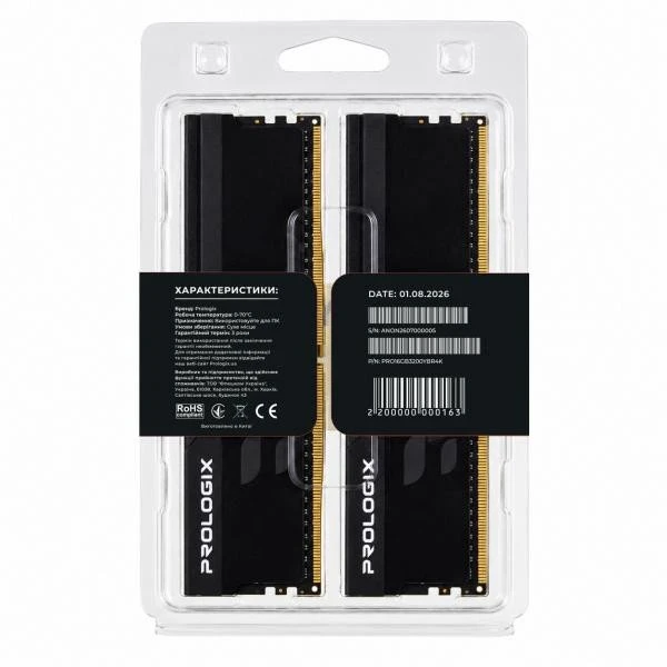 Prologix 16 GB (2x8GB) DDR4 3200 MHz Onyx Black RGB (PRO16GB3200YBR4K) (UA)