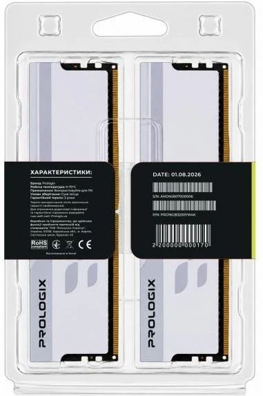 Prologix 16 GB (2x8GB) DDR4 3200 MHz Onyx White (PRO16GB3200YW4K) (UA)
