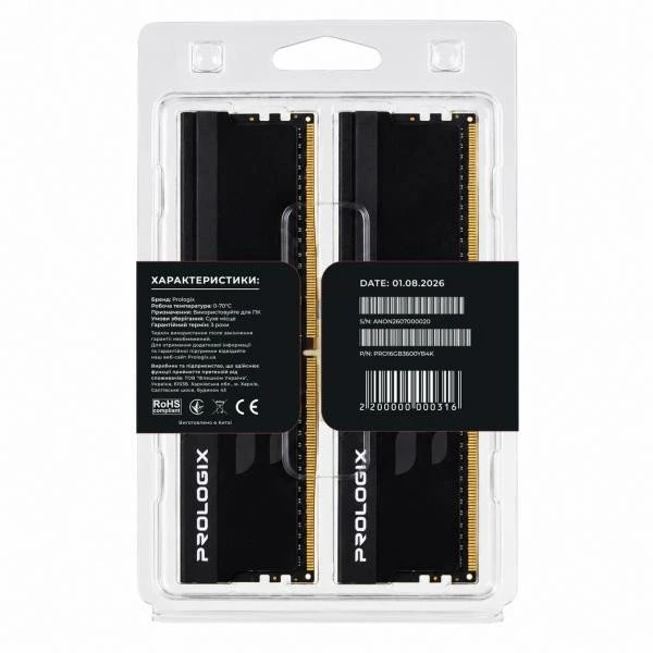 Prologix 16 GB (2x8GB) DDR4 3600 MHz Onyx Black (PRO16GB3600YB4K) (UA)