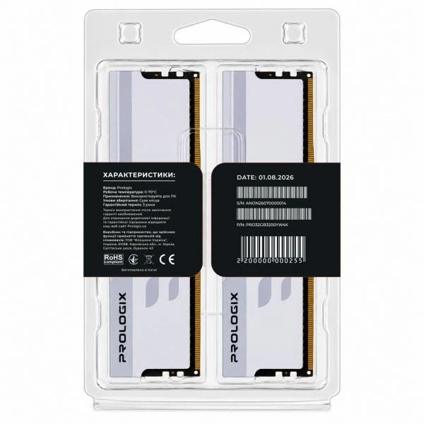 Prologix 32 GB (2x16GB) DDR4 3200 MHz Onyx White (PRO32GB3200YW4K) (UA)
