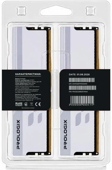 Prologix 32 GB (2x16GB) DDR4 3600 MHz Onyx White (PRO32GB3600YW4K) (UA)
