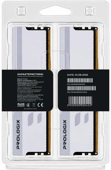 Prologix 32 GB (2x16GB) DDR4 3600 MHz Onyx White RGB (PRO32GB3600YWR4K) (UA)