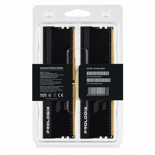 Prologix 32 GB (2x16GB) DDR5 5600 MHz Onyx Black (PRO32GB5600YB5K) (UA)