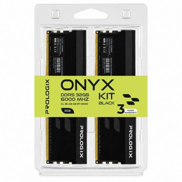 Prologix 32 GB (2x16GB) DDR5 6000 MHz Onyx Black RGB (PRO32GB6000YBR5K) (UA)