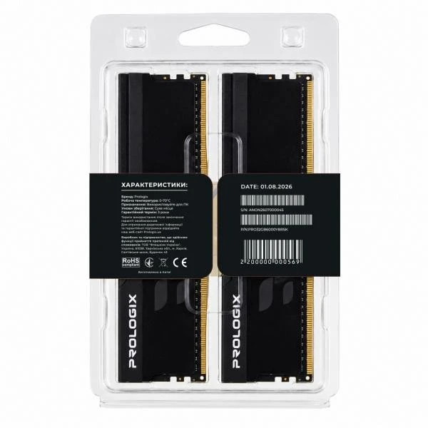Prologix 32 GB (2x16GB) DDR5 6000 MHz Onyx Black RGB (PRO32GB6000YBR5K) (UA)