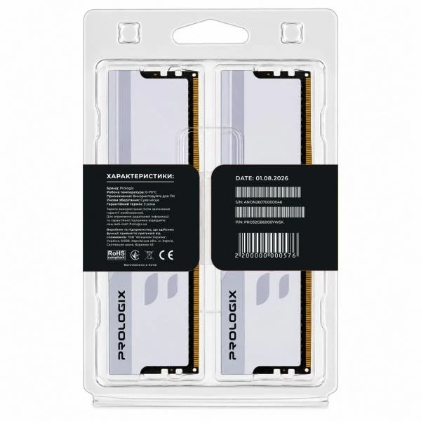 Prologix 32 GB (2x16GB) DDR5 6000 MHz Onyx White (PRO32GB6000YW5K) (UA)