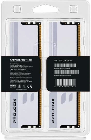 Prologix 32 GB (2x16GB) DDR5 6000 MHz Onyx White RGB (PRO32GB6000YWR5K) (UA)