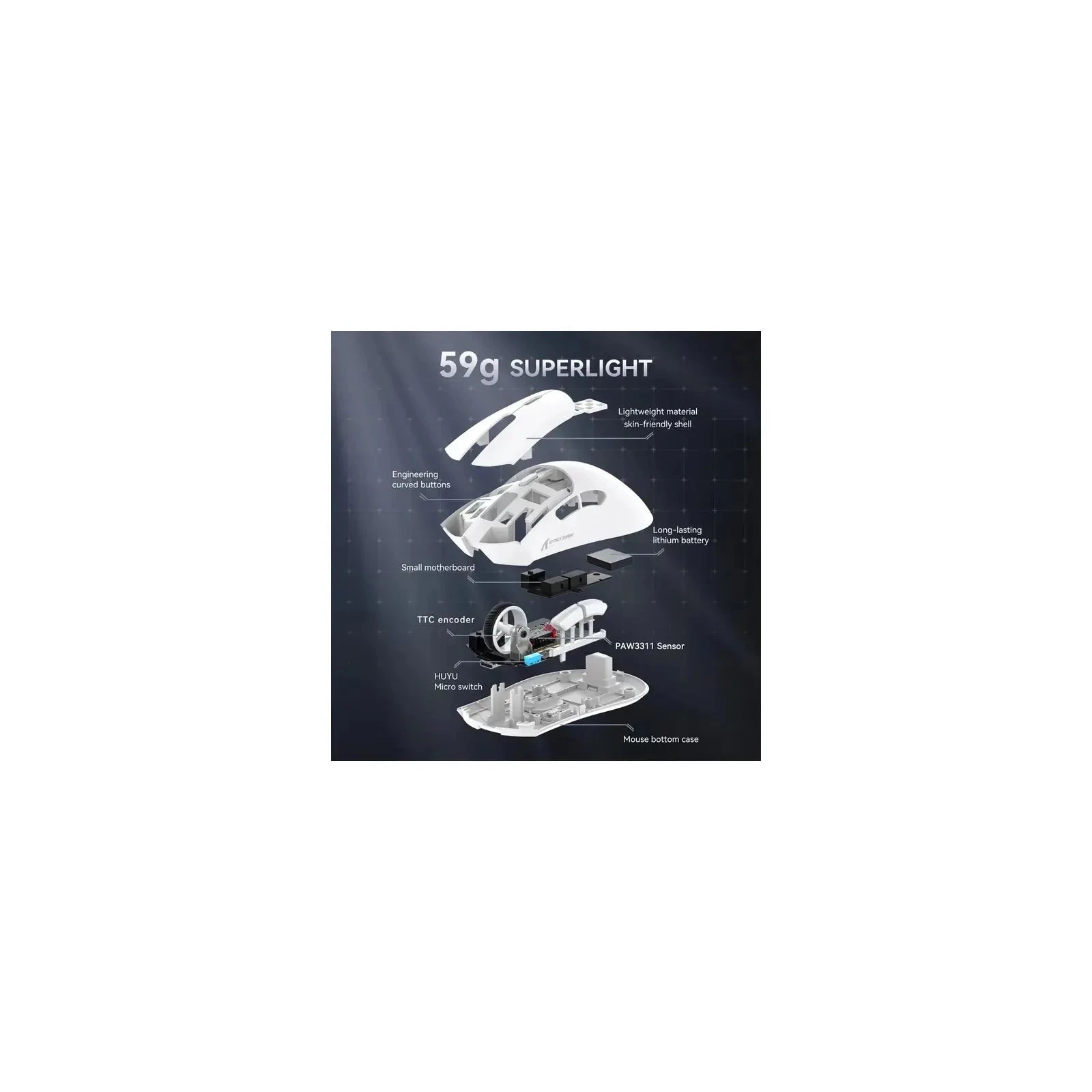 Attack Shark R1 Wireless/Bluetooth White (R1W_AS) (UA) Тип: Игровые; Подключение: