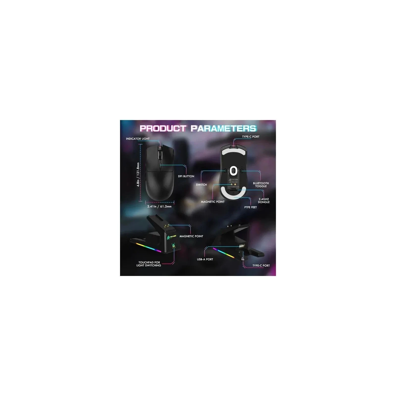 Attack Shark X1 Wireless/Bluetooth Black (X1B_AS) (UA) Тип: Ігрові; Підключення: