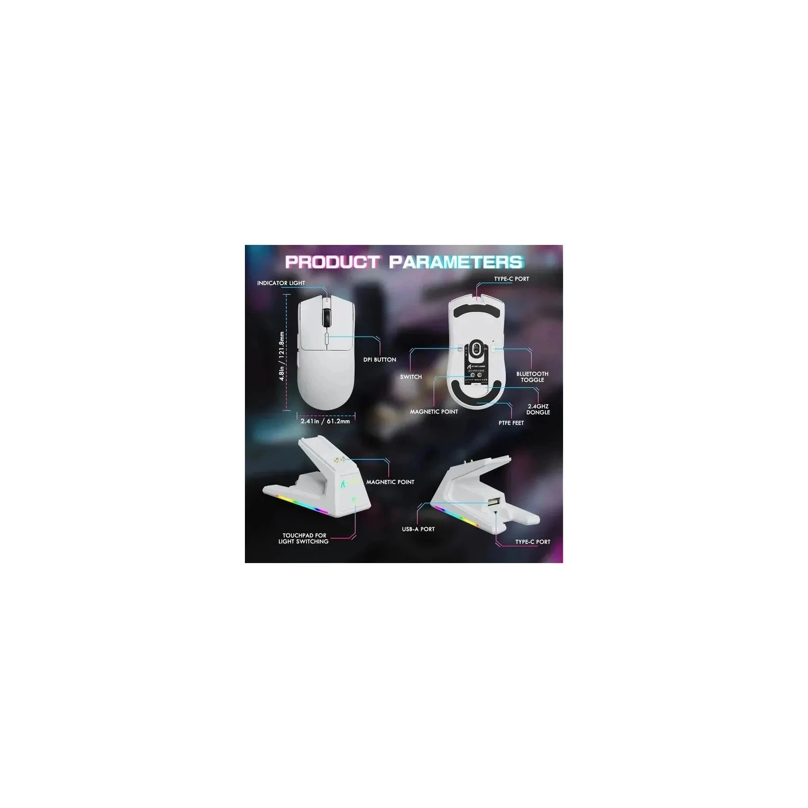Attack Shark X1 Wireless/Bluetooth White (X1W_AS) (UA) Тип: Ігрові; Підключення: