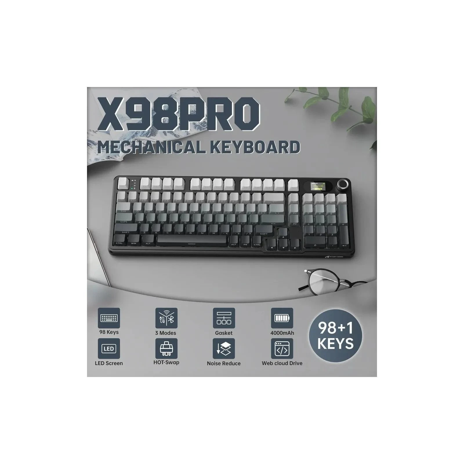 Attack Shark X98 Pro RGB Wireless/Bluetooth/USB UA Moonlit Night (X98PROMN_AS) (UA) Тип: ігрова , мультимедійна , з