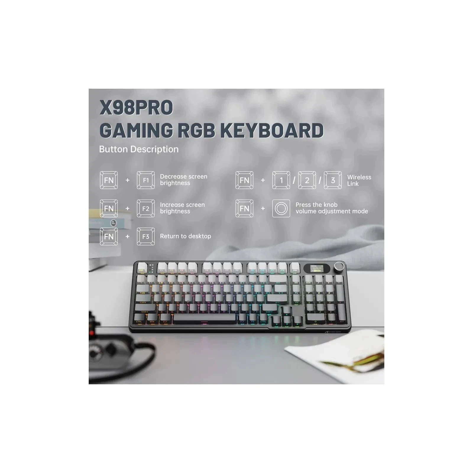 Attack Shark X98 Pro RGB Wireless/Bluetooth/USB UA Moonlit Night (X98PROMN_AS) (UA) Тип: ігрова , мультимедійна , з