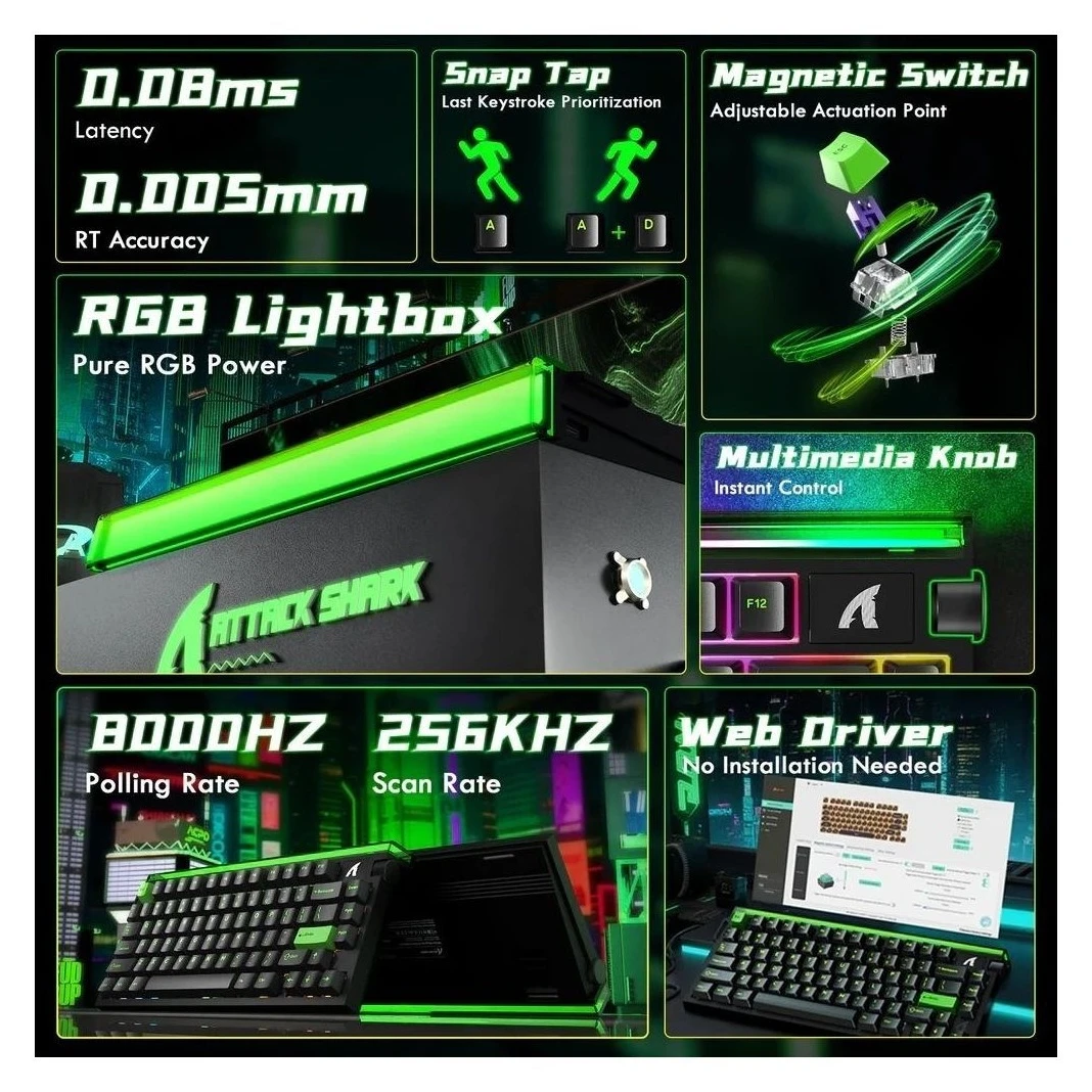 Attack Shark R85 HE RGB USB-C UA Black/Green (R85HEGRN_AS) (UA)