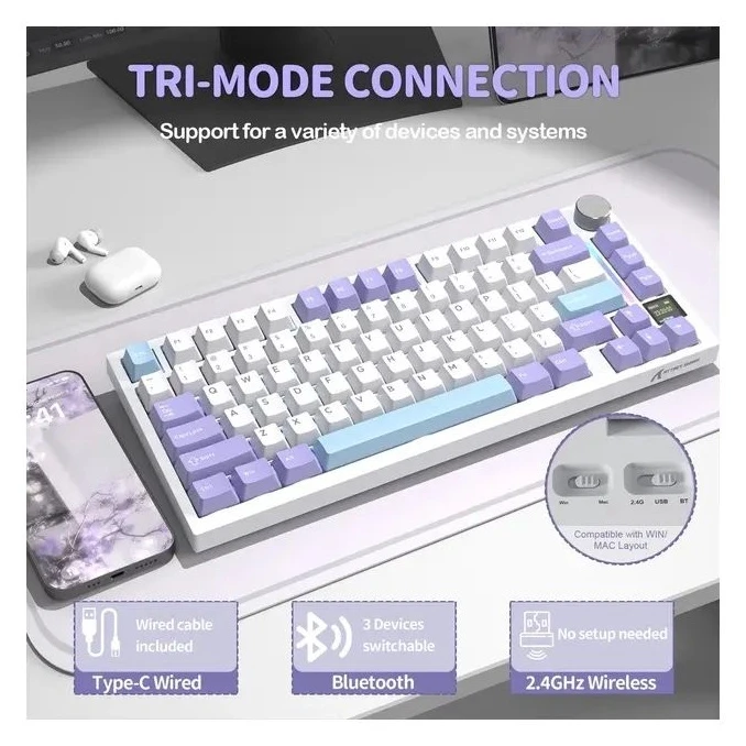 Attack Shark X820 Ultra RGB WirelessBluetooth/USB UA Lavender (X820ULTRAGA_AS) (UA) Тип: ігрова , мультимедійна , з