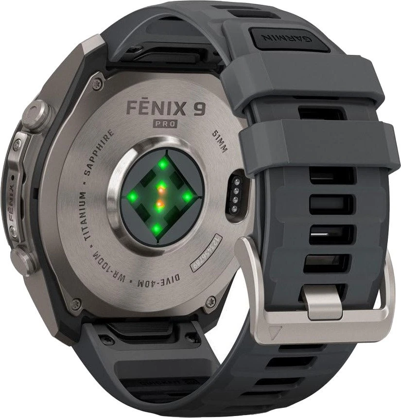 Смарт-годинники Garmin Fenix 9 Pro 51мм Титан з графітовим/чорним силіконовим ремінцем (010-04337-25/26)
