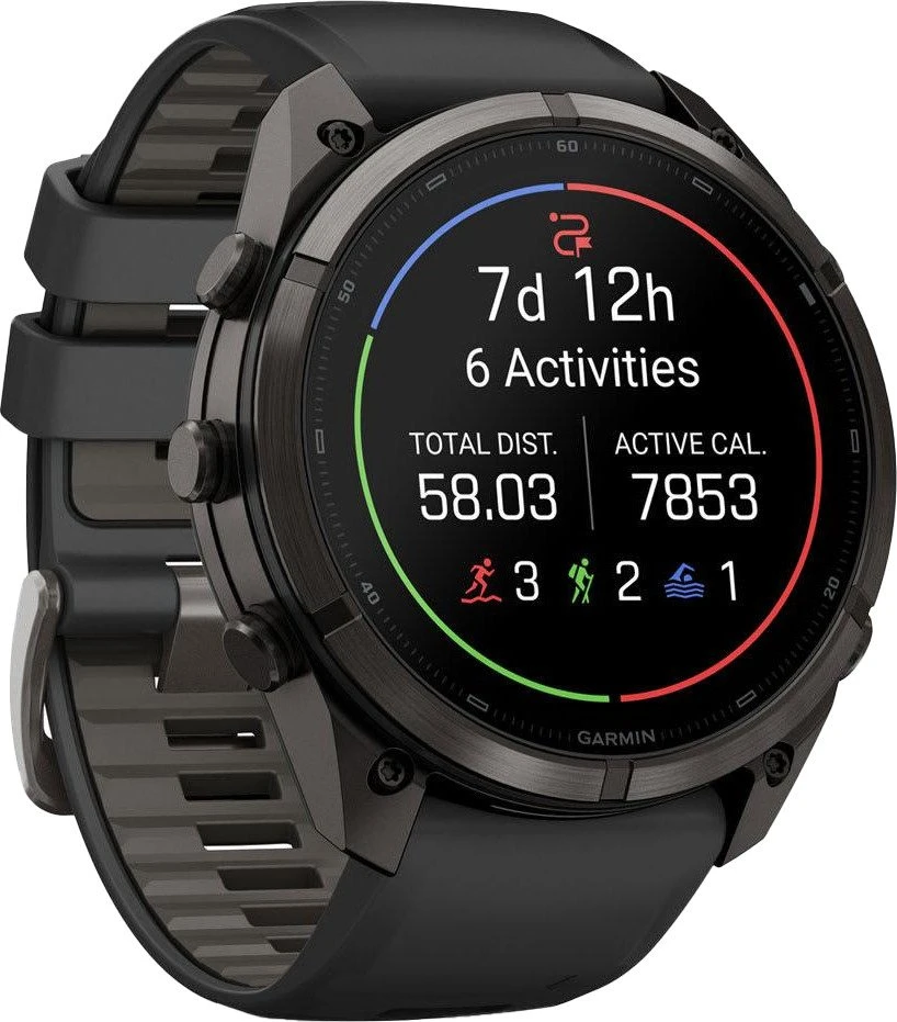 Смарт-годинники Garmin Fenix 9 Pro inReach 51 мм Carbon Gray DLC Titanium з чорним/гальковим сіліконовим ремінцем. (010-04337-10/11)