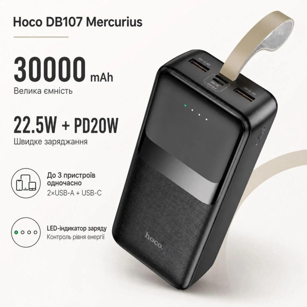 Hoco DB107 Mercurius 30000mAh Black (716188) (UA)