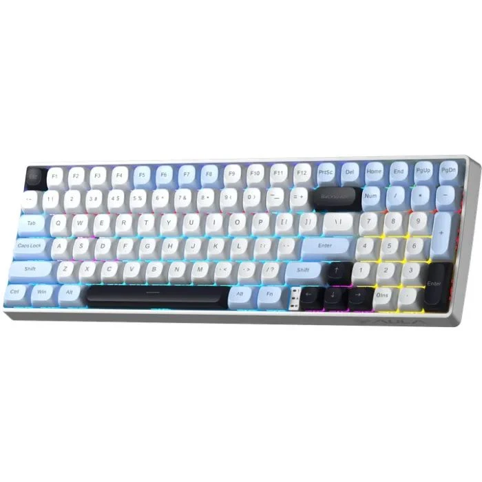 Aula S100pro RGB KRGD Brown Switch Wireless/Bluetooth/Type-C UA White/Black (6948391205755) (UA) Тип: с подсветкой,игровая;